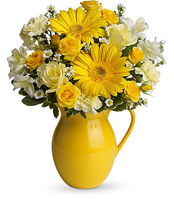 Teleflora's Sunny Day Pitcher of Cheer from Richardson's Flowers in Medford, NJ